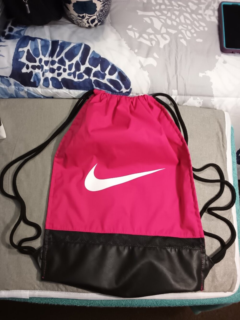 Nike Pink and Black Drawstring Backpack